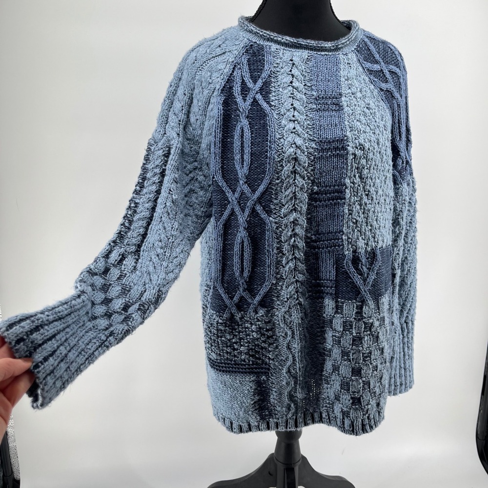 Vtg Chaps Patchwork Cable Knit Eclectic Grandpa C… - image 2